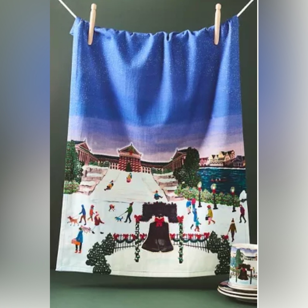 Anthropologie Holiday in the City Philly  Dish Towel Cotton 28x 21” Brand NEW